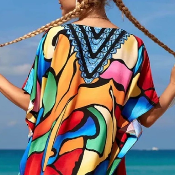 HOST PIC MAXI KAFTAN DRESS BEACH KIMONO ROBE VIBRANT MULTI PRINT OS - Picture 6 of 10